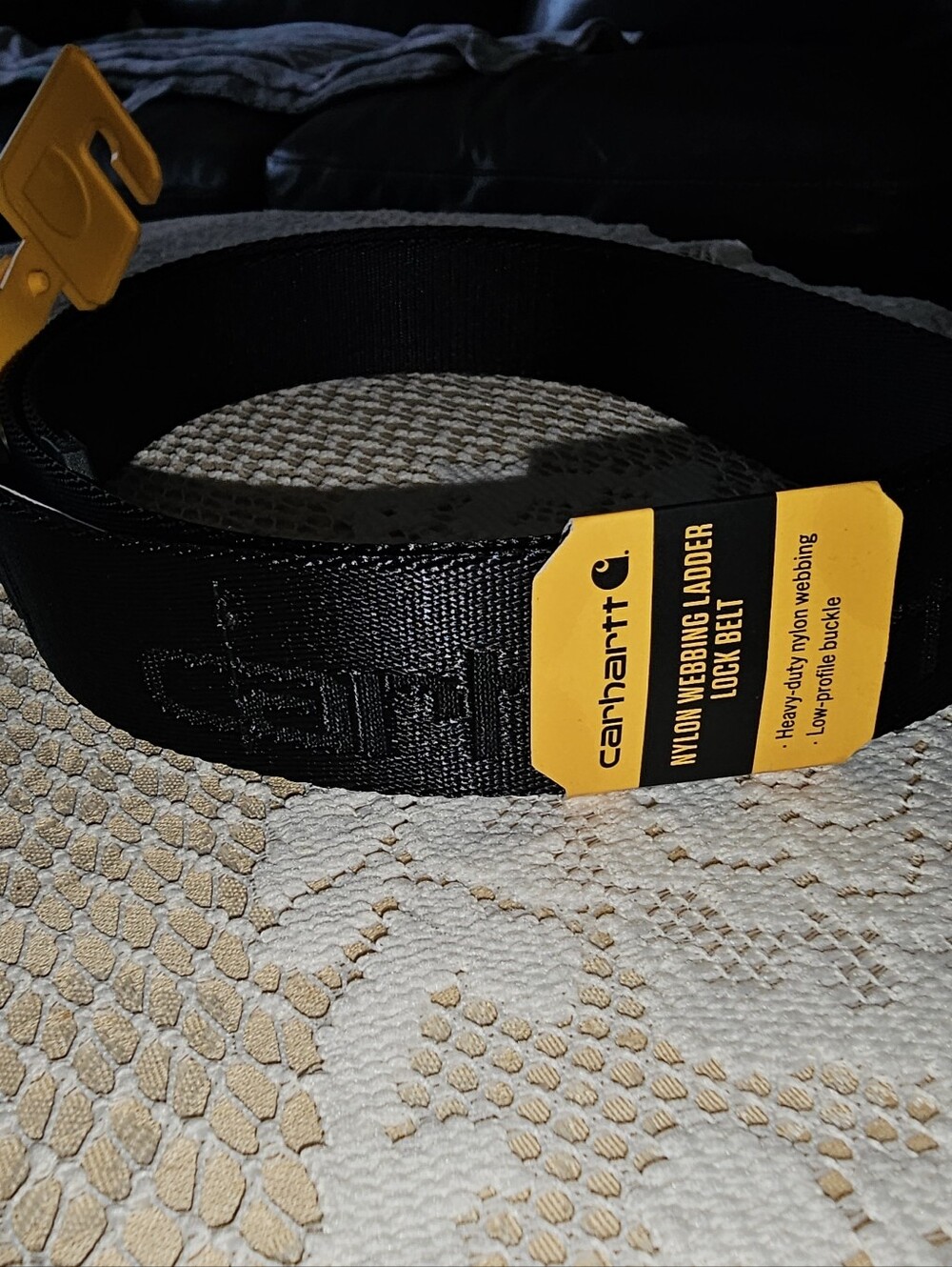 Carhartt Black Nylon Web Ladder Lock Belt with Yellow Tag